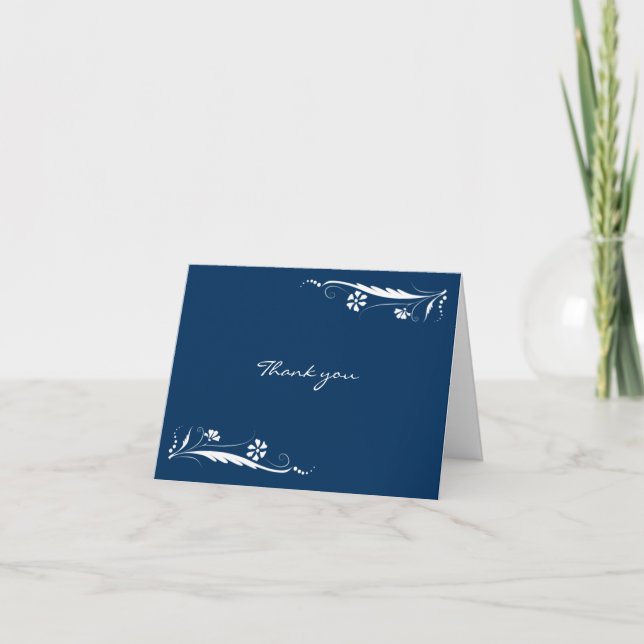 Elegant Navy Blue Floral Thank You Cards (Front)