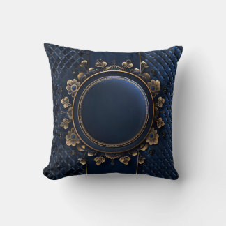 Elegant Navy Blue Floral Tufted  Throw Pillow