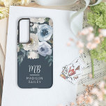 Elegant Navy Blue Floral Watercolor Monogram Samsung Galaxy Case<br><div class="desc">Whimsical Dusty Blue and Cream White Watercolor Flowers Samsung Case with a Navy blue background and white custom monogram template. For an added personal touch include your first and last name to the template. Give a thoughtful personalized iPhone case as a gift for Mother’s Day, birthday, graduation, etc. Personalised Monogram...</div>