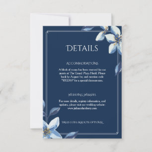 Elegant Navy Blue Floral Wedding Details Card