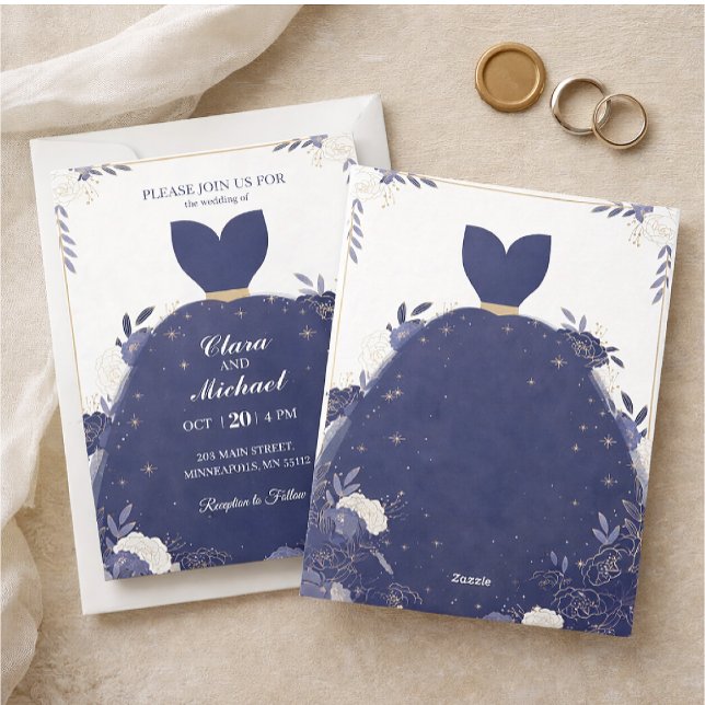 Elegant Navy Blue Floral Wedding Invitation (Creator Uploaded)