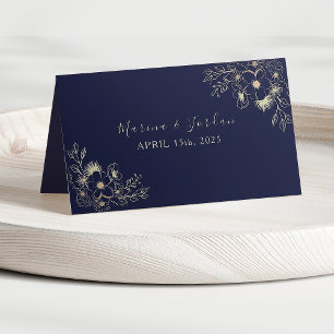 Elegant Navy Blue Floral Wedding Place Card