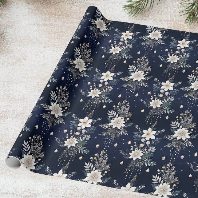 Elegant Navy Blue Floral Wrapping Paper (Creator Uploaded)