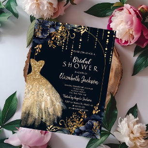 Elegant Navy Blue Flowers Bridal Shower Invitation