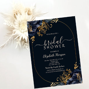 Elegant Navy Blue Flowers Bridal Shower  Invitation