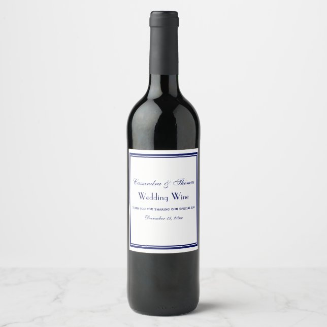 Elegant Navy Blue Framed H Wine Bottle Label (Front)
