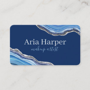 Elegant Navy & Blue Geode Gold Glitter Agate Business Card