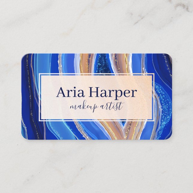 Elegant Navy & Blue Geode Gold Glitter Agate Business Card (Front)