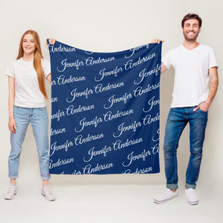 Elegant Navy Blue Gift Repeating Name Script Fleece Blanket