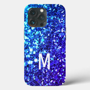 Elegant Navy Blue Glitter Custom monogrammed Name iPhone 13 Pro Case