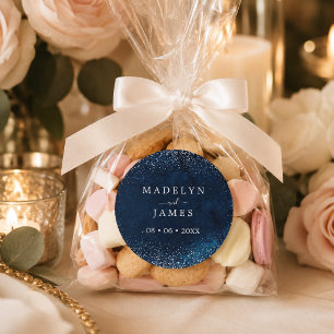 Elegant Navy Blue Glitter Wedding Classic Round Sticker