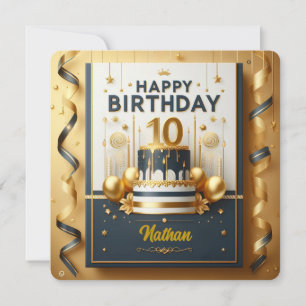 Elegant Navy Blue & Gold 10th Birthday Celebration Invitation