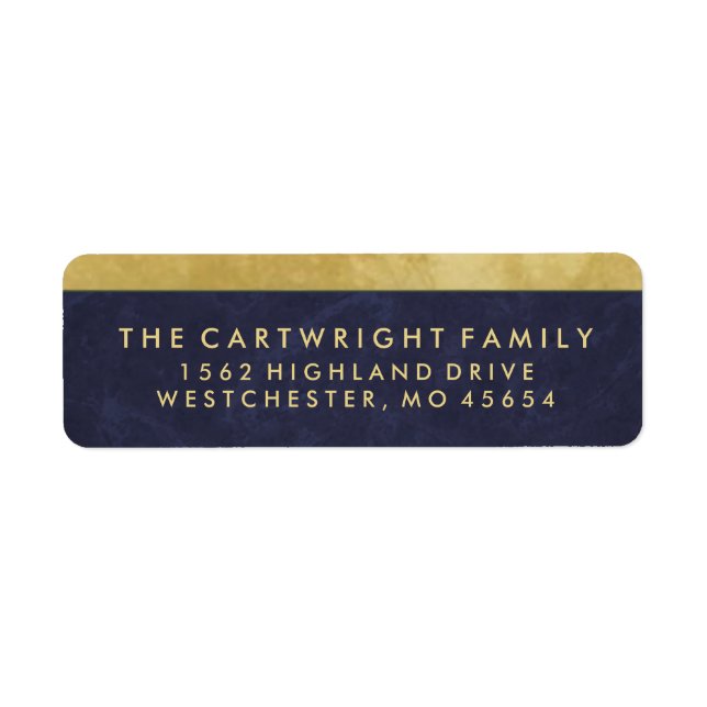 Elegant Navy Blue & Gold Adresse de retour Label (Devant)