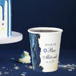 Elegant Navy Blue Gold Agate Bar Mitzvah Party Paper Cups<br><div class="desc">Elegant navy blue and gold agate decorates the side of this modern Bar Mitzvah party favour paper cup Your son's name is written in beautiful formal script under the Star of David. Perfect decor for a chic,  stylish Jewish family celebrating their boy being called to the Torah.</div>