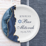 Elegant Navy Blue Gold Agate Bar Mitzvah Party Paper Plate<br><div class="desc">Elegant navy blue and gold agate decorates the side of this modern Bar Mitzvah party plate. Your son's name is written in beautiful formal script under the Star of David. Perfect for a chic,  stylish Jewish family celebrating their boy being called to the Torah.</div>