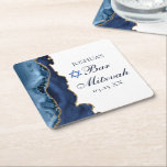 Elegant Navy Blue Gold Agate Bar Mitzvah Party Square Paper Coaster<br><div class="desc">Elegant navy blue and gold agate decorates the side of this modern Bar Mitzvah party coaster. Your son's name is written in beautiful formal script under the Star of David. Perfect for a chic,  stylish Jewish family celebrating their boy being called to the Torah.</div>