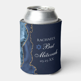Elegant Navy Blue Gold Agate Bat Mitzvah Party Can Cooler
