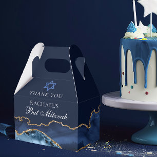 Elegant Navy Blue Gold Agate Bat Mitzvah Party Favor Box