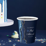 Elegant Navy Blue Gold Agate Bat Mitzvah Party Paper Cups<br><div class="desc">Elegant navy blue and gold agate decorates the side of this modern Bat Mitzvah party favour paper cup. Your daughter's name is written in beautiful formal script under the Star of David. Perfect decor for a chic,  stylish Jewish family celebrating a girl being called to the Torah.</div>