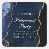 Elegant Navy Blue Gold Agate Retirement Party