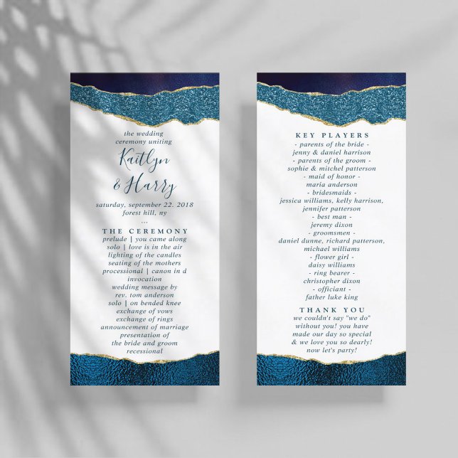 Elegant Navy Blue & Gold Agate Wedding Program (Creator Uploaded)