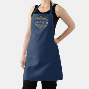 Elegant Navy Blue Gold All-Over Print Apron