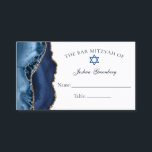 Elegant Navy Blue Gold Bar Mitzvah Place Card<br><div class="desc">Elegant navy blue and gold agate decorates the side of this modern Bar Mitzvah reception place card. Your son's name is written in beautiful cursive script under the Star of David. Perfect for a chic, stylish Jewish family celebrating their boy being called to the Torah. Customize these place cards by...</div>