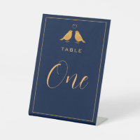 Elegant Navy Blue Gold Birds Table Number
