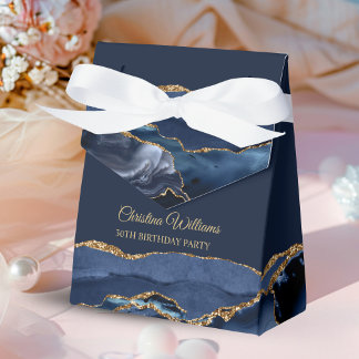 Elegant Navy Blue & Gold Birthday Party Thank you Favor Box