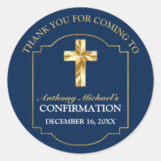 Elegant Navy Blue Gold Boys Confirmation Gift Tags