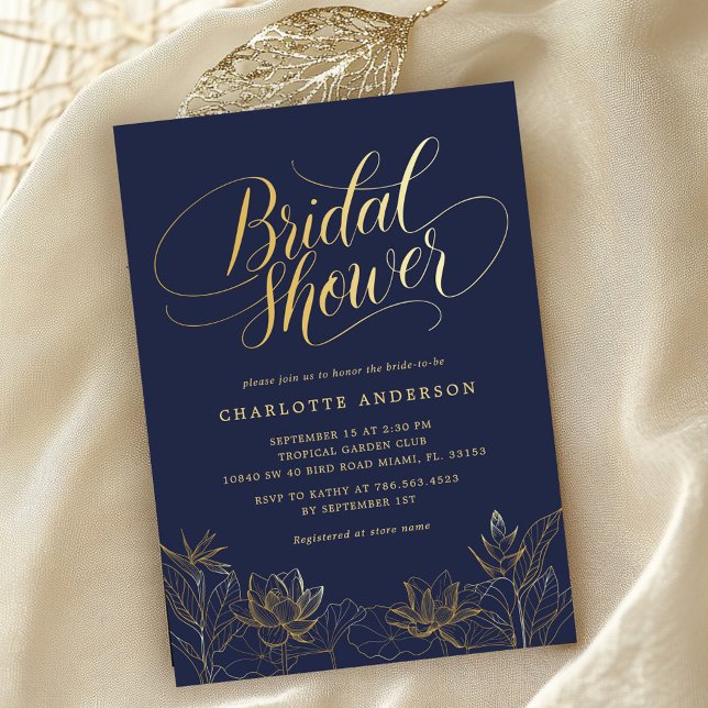 Elegant Navy Blue Gold Bridal Shower Invitation (Creator Uploaded)