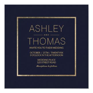 Elegant navy blue gold chic square wedding card