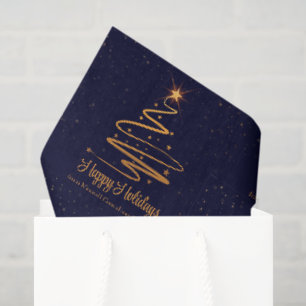 Elegant Navy Blue Gold Christmas Tree Custom Tissue Paper