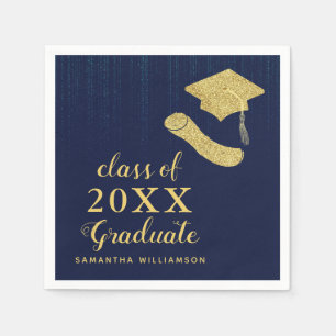 Elegant Navy Blue Gold Class 2023 Graduation Napkin