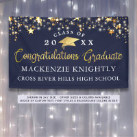 Elegant Navy Blue Gold Congrats Grad Script Stars