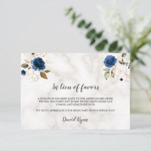 Elegant Navy Blue Gold Floral In Lieu of Favors Card