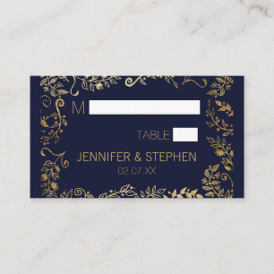 Elegant Navy Blue Gold Floral Place Card