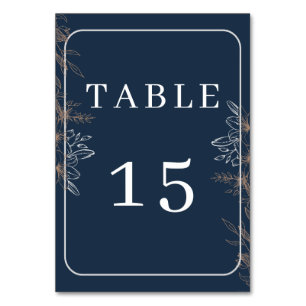 Elegant Navy Blue Gold Floral Table Number Card