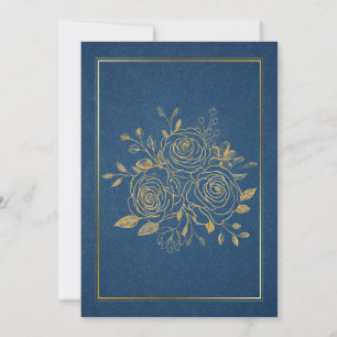 Elegant Navy Blue & Gold Floral Wedding Invitation