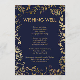 Elegant Navy Blue Gold Floral Wishing Well Invitation