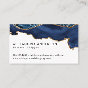 Elegant Navy Blue Gold Foil Marble Agate Sparkle Business Card