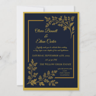 Elegant Navy Blue & Gold Foil Wedding Invitation 
