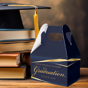 Elegant Navy Blue Gold Formal Graduation Party Favor Box