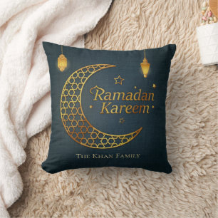 Elegant Navy Blue Gold Geometric Crescent Ramadan Throw Pillow