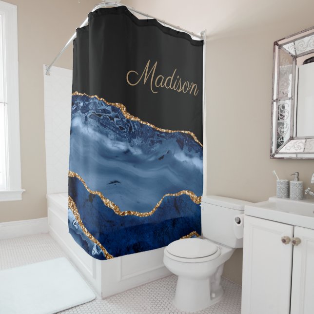 Elegant Navy Blue Gold Glitter Marble Agate  Showe (In Situ)