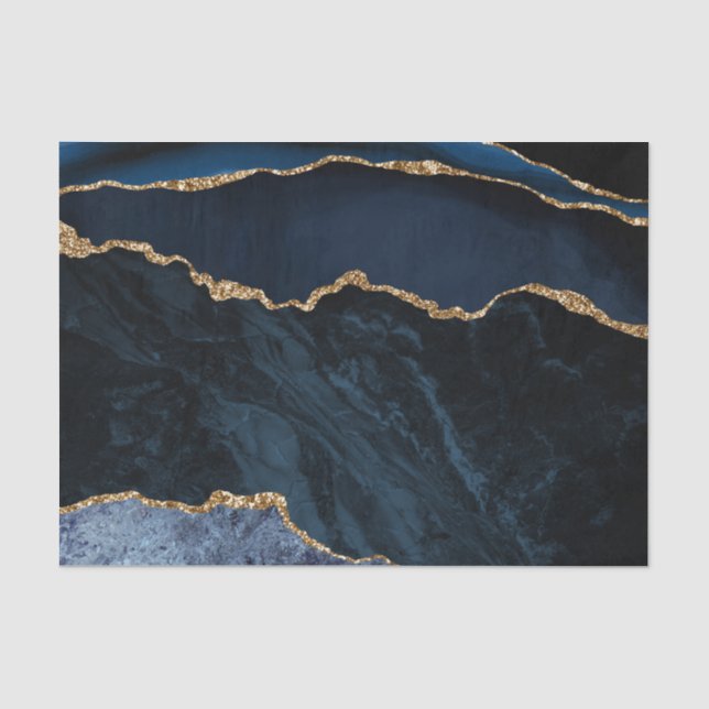 Elegant Navy Blue Gold Glitter Marble Tissue Paper (Front)