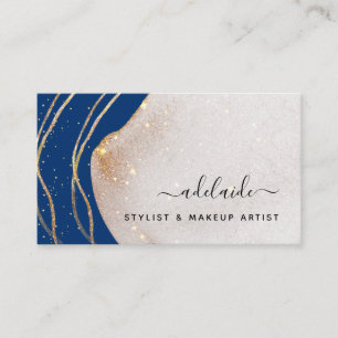 Elegant Navy Blue Gold Glitter Signature Agate Bus Business Card