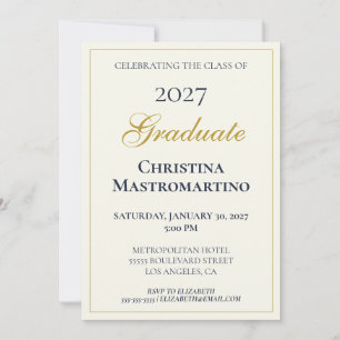 Elegant Navy Blue & Gold Graduation Invitation