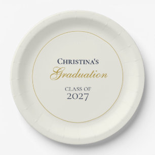 Elegant Navy Blue & Gold Graduation Paper Plate