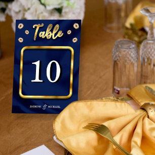 Elegant Navy Blue Gold Ivory Beige Floral Wedding Table Number